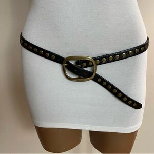 JOHNNY FARAH New York BLACK LEATHER Brass STUDDED Big Buckle DESIGNER BELT
